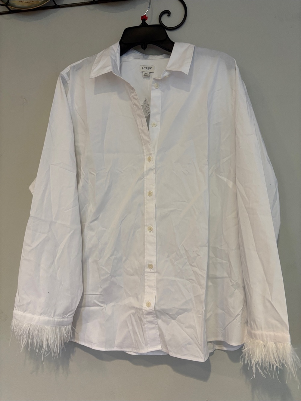 J. Crew White Feather-Cuff Button-Up Shirt